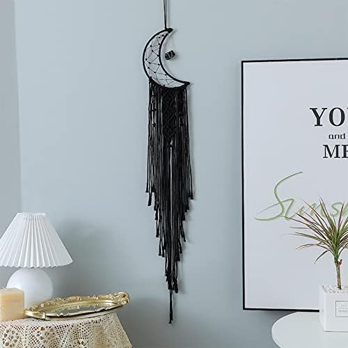 MOONFLY Black Moon Dream Catcher with Handmade Crystal Stone Design Woven Cotton Dream Catchers Boho Macrame Wall Hanging Home Decoration Ornament Craft Gift (Black Crystal Stone Moon)
