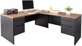 nbf signature series Modern L-Shaped Reversible Executive Office Desk - Black, Oak - 66" W x 78" D - Computer Desk with 4 Lockable Drawers - Home Office