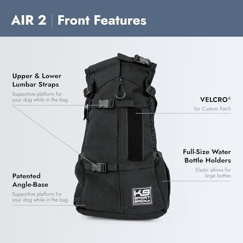 K9 Sport Sack Air 2 - Large, Jet Black - Ideal for Dogs with 20-22” Back Length - Durable, Breathable Backpack-Style Carrier - Perfect for Walks, Short Hikes & Public Transportation