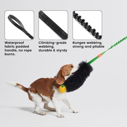 HOWGO Dog Rope,Dog Bungee Chaser 100% Sheepskin,Sheep Smell Tug for All Breeds(Orange, Long Without Ball 2Pack)