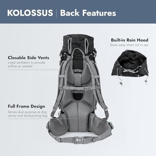 K9 Sport Sack Kolossus - X-Large, Black - The Big Dog Backpack - Ideal for Dogs 23-25” Long - Fully Adjustable Pet Carrier - Doubles as a Professional-Grade 60L Hiking Pack