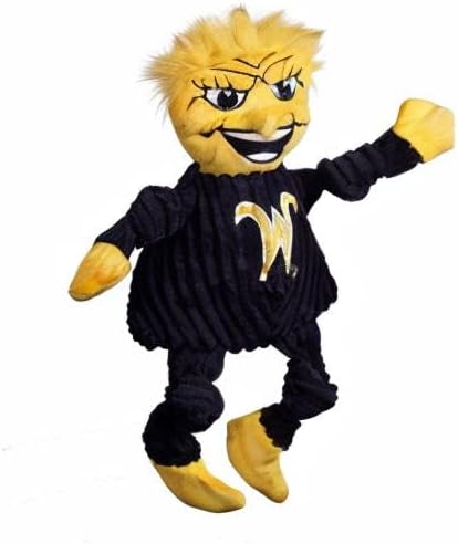 HuggleHounds Officially Licensed College Mascot Squeaky Dog Toy for Aggressive Chewers - Plush Corduroy Dog Toys - Soft Extra Durable Stuffed Pet Toy | Wichita State WuShock, Small