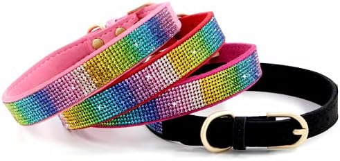 Serijoars Small Dog Collar with Rhinestone Crystal Diamond Colorful Bling Girl Puppy Cat Collars (M, Black2)