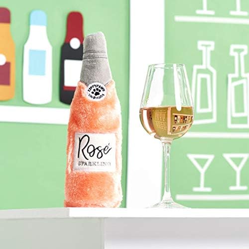 ZippyPaws Happy Hour Crusherz - Interactive Dog Toys to Keep Them Busy, Squeaky Plush Pet Toy for All Breeds, for Small, Medium, & Large Dogs, Drink Themed Crinkle Water Bottle Toy - Rosé