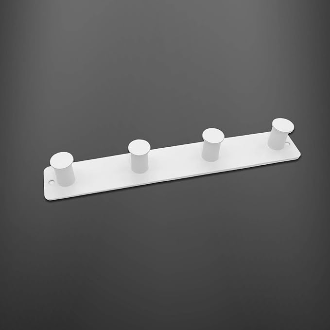 Small Coat Rack Wall Mounted, White Coat Hooks Adhesive & Screw in, Stainless Steel Door Hooks for Hanging Hat Towels Clothes, Hook Rail with 4 Round Hangers (White, 4 Hooks)