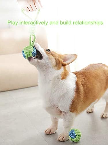 Sunglow Dog Toy Interactive Chewing Rope Ball Toys Natural Cotton Washable Durable Tug of War for Small Medium Dogs Puppies Training Playing Teeth Cleaning (Drop Ball)