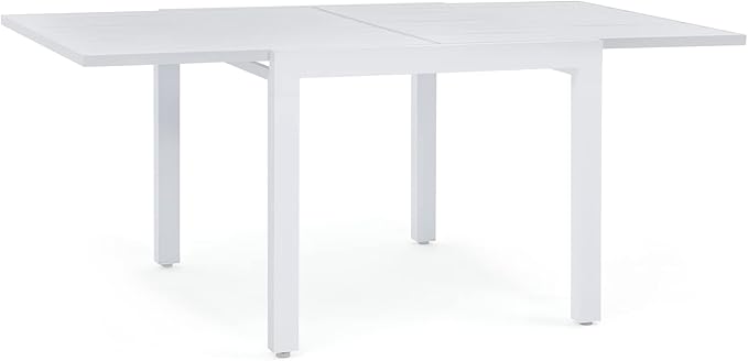 Soleil Jardin Aluminum Patio Extendable Dining Table, 35" - 71", Adjustable Indoor Outdoor Furniture Rectangle Table for 4-6 Person Porch Deck Garden, White