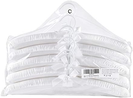 Pure White Satin Padded Sweater Hangers 5 Pack, Blouse Hanger with Thick & Soft Foam for Bridal Wedding Dress Lingerie, Smooth Silk Covered Shirt Hanger Without Shoulder Bump