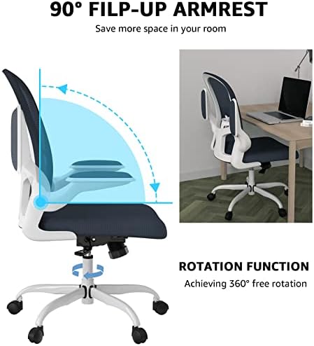 Ergonomic Office Chair, Comfort Swivel Home Office Task Chair, Breathable Mesh Desk Chair, Lumbar Support Computer Chair with Flip-up Arms and Adjustable Height