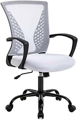 Mesh Office Chair Ergonomic Desk Chair Computer Chair with Lumbar Support Armrest Rolling Swivel Task Mid Back Adjustable Chair for Adults, White