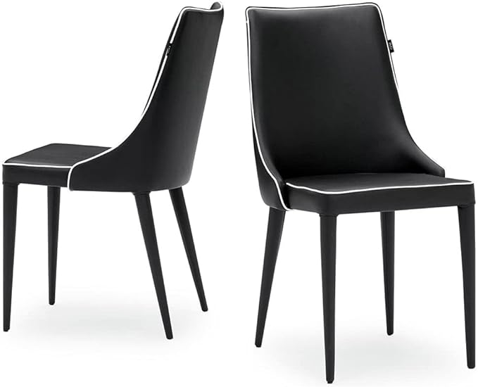 ZURI Jillian Black with White Piping Leatherette Dining Chair with Curved Back