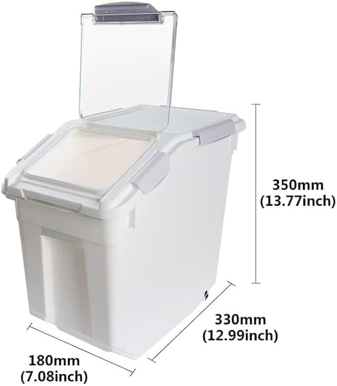 Large Flour Storage Container 25lb, 2 Pack BPA FREE Plastic Airtight Rice Storage Bin Pantry and Kitchen Food Organization, Barrel Measuring Cup and Airtight Lid for Sugar [Grey ]