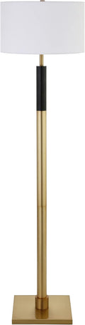 Henn&Hart Two-Tone Floor Lamp with Fabric Shade in Brass/Black/White, for Home, Living Room, Bedroom, Entertainment Room, Office, Kitchen, Dining