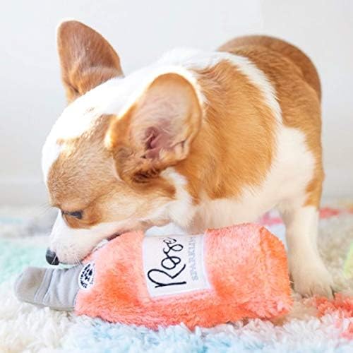 ZippyPaws Happy Hour Crusherz - Interactive Dog Toys to Keep Them Busy, Squeaky Plush Pet Toy for All Breeds, for Small, Medium, & Large Dogs, Drink Themed Crinkle Water Bottle Toy - Rosé