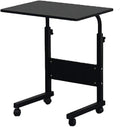 Goujxcy Sofa Side Table C Shaped End Table with Wheels, Rolling Bedside Laptop Table Snack Table TV Tray, Height Adjustable, Wooden Top & Metal Frame