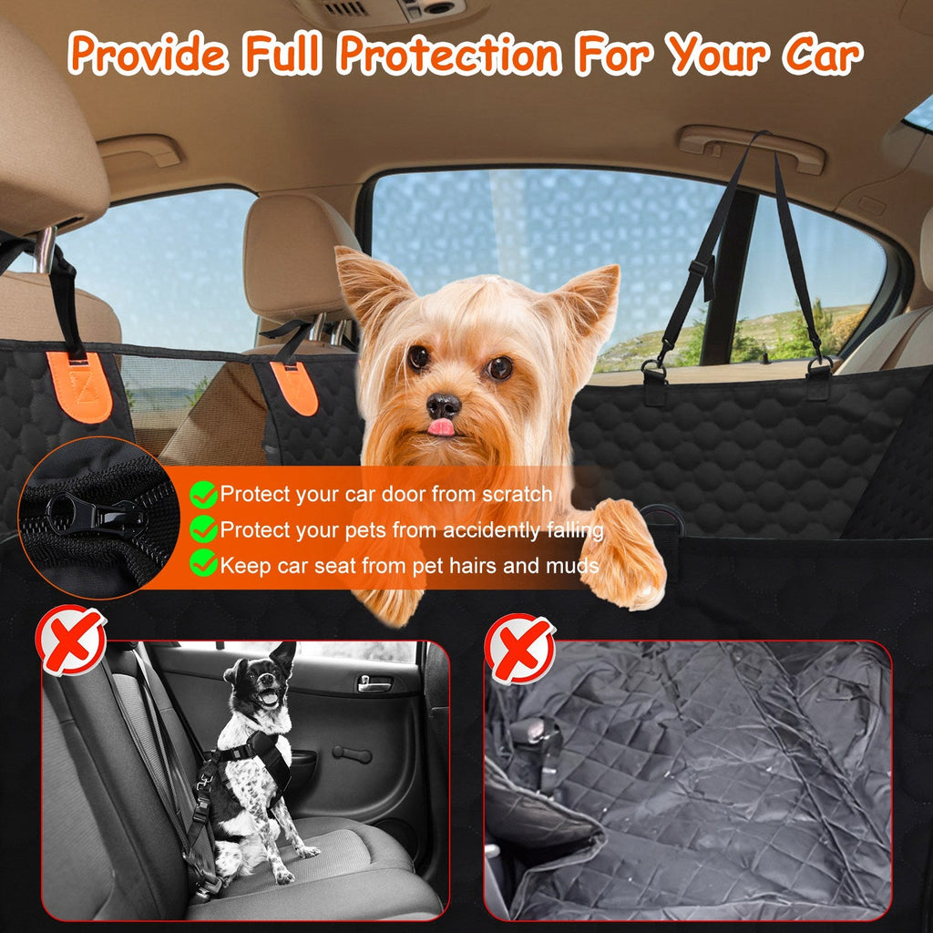 Dog Car Back Seat Cover With Zipper Mesh Window Storage Bags Waterproof 600D Oxford Cloth Car Seat Protector With Slide Flaps For Cars Trucks SUVs