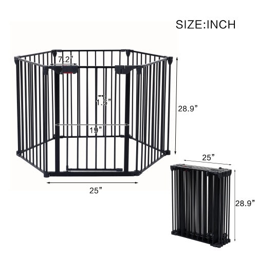 150 Adjustable Safety Gate 6 Panels Play Yard Metal Doorways Fireplace Fence Christmas Tree Fence Gate For House Stairs Gate Prohibited Area Fence