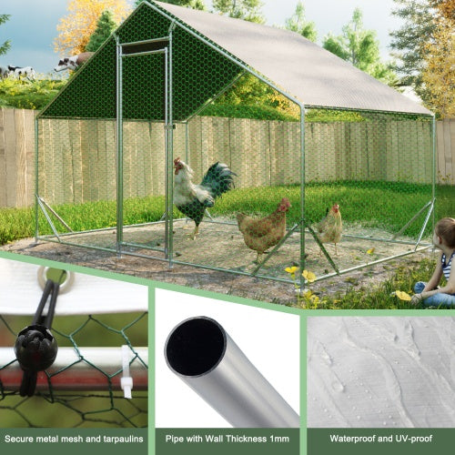 Large Metal Chicken Coop, Walk-in Chicken Run,Galvanized Wire Poultry Chicken Hen Pen Cage, Rabbits Duck Cages With Waterproof And Anti-Ultraviolet Cover For Outside