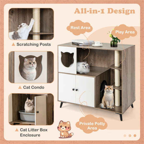 Cat Litter Box With Cat Scratching Post, Cat Apartment, Cat House, Locker