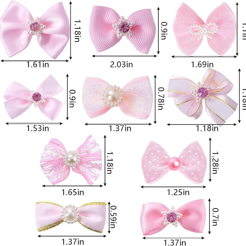 20 PCS Cute Dog Hair Bows With Rubber Bands Elastic Handmade Mix Style Lace Rhinestone Pearls For Furry Puppy Cat Pet Girl
