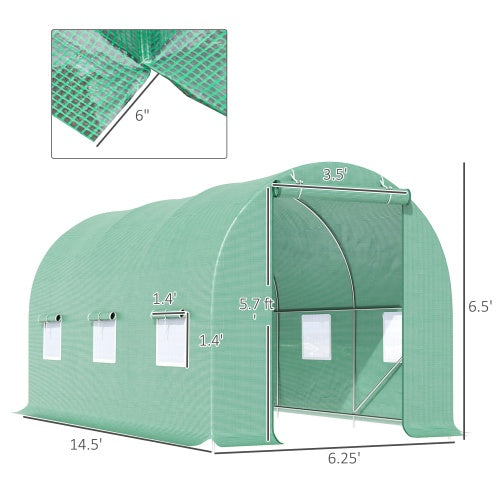 Outsunny 15X 6 X 7 Walk-in Tunnel Greenhouse Garden Plant Growing House With Door And Ventilation Window, Green