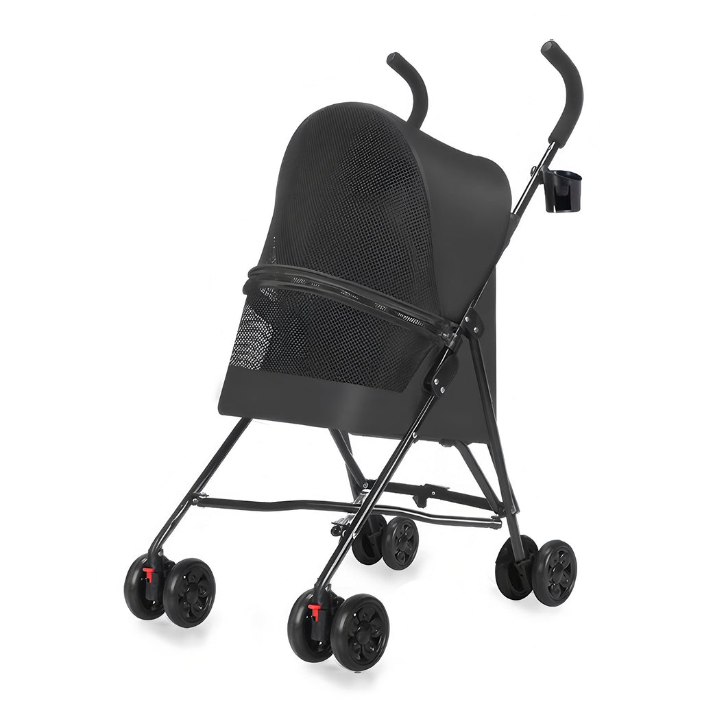 Pet Stroller for Small Dogs Cats with Mesh Ventilation, Lightweight Foldable Design, Cup Holder, Black