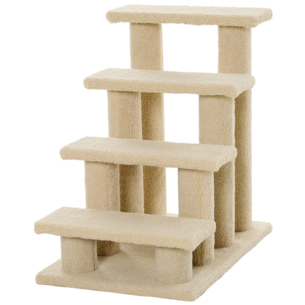 25" 4-Step Multi-Level Carpeted Cat Scratching Post Pet Stairs, Cream White
