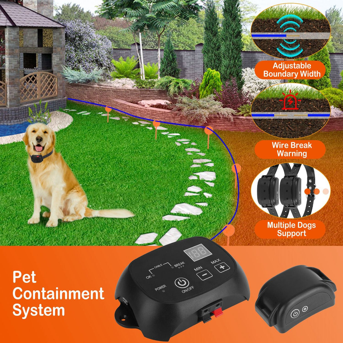 1Set Dog Fence System Pet Containment System With One Hundred Adjustable Levels IPX7 Waterproof Rechargeable Receiver Underground Fence For Small Medium Large Dog