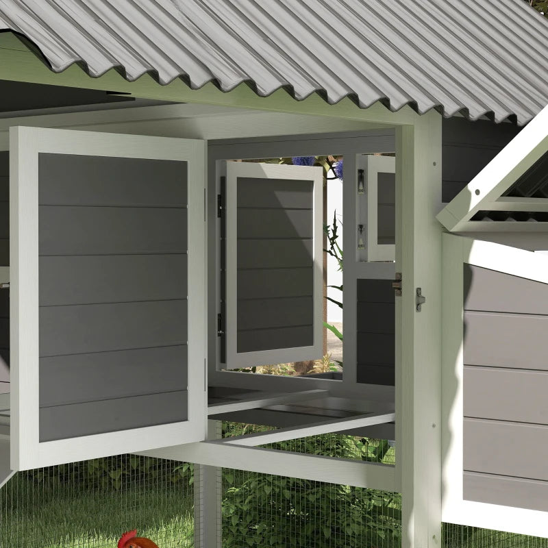 Wooden Chicken Coop With Run, 2 Nesting Boxes, 2 Roosting Bars, Ramp & Tray, Poultry Cage For 6-8 Chickens, Gray Multiple Packages