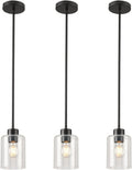 Black Pendant Lights Kitchen Island - Seeded Glass Pendant Light Fixture Multiple Stems Rods (3 Pack with Rod seeded Glass)