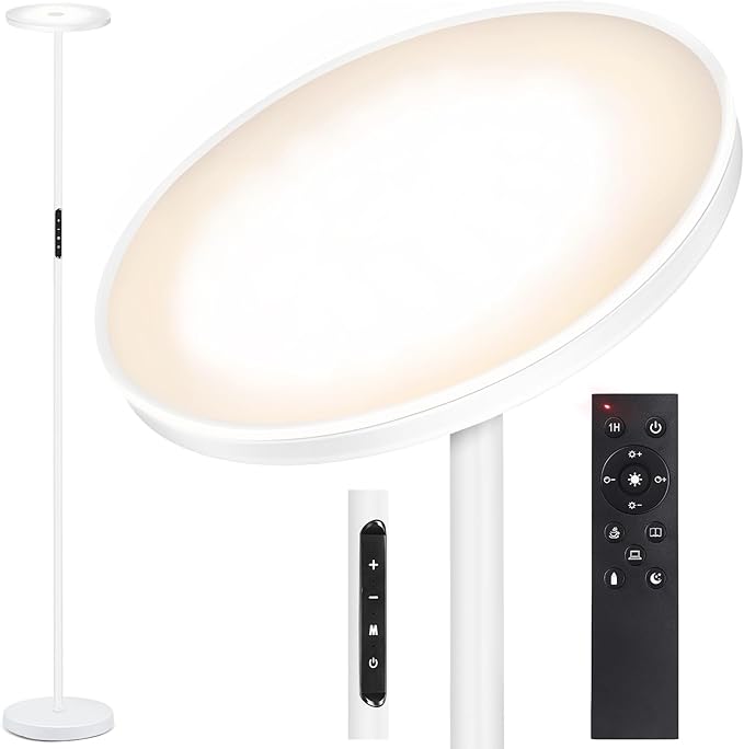 OUTON Floor Lamp, 30W/3000LM LED Modern Torchiere Sky Lamp, Bright Dimmable Standing Tall Lamp with 4 Color Temperatures, Remote Touch Control, 1 Hour Timer for Living Room Bedroom Office, White