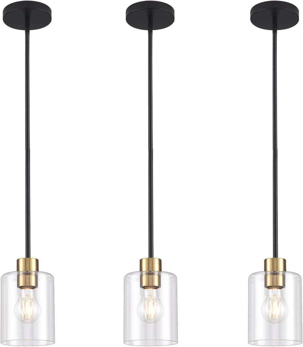 Black Brass Pendant Lights Kitchen Island - Clear Glass Pendant Light Fixture Multiple Stems Rods 3 Units 12 Inch 3 Units 4 Inch (3 Pack Black Brass Downrod)