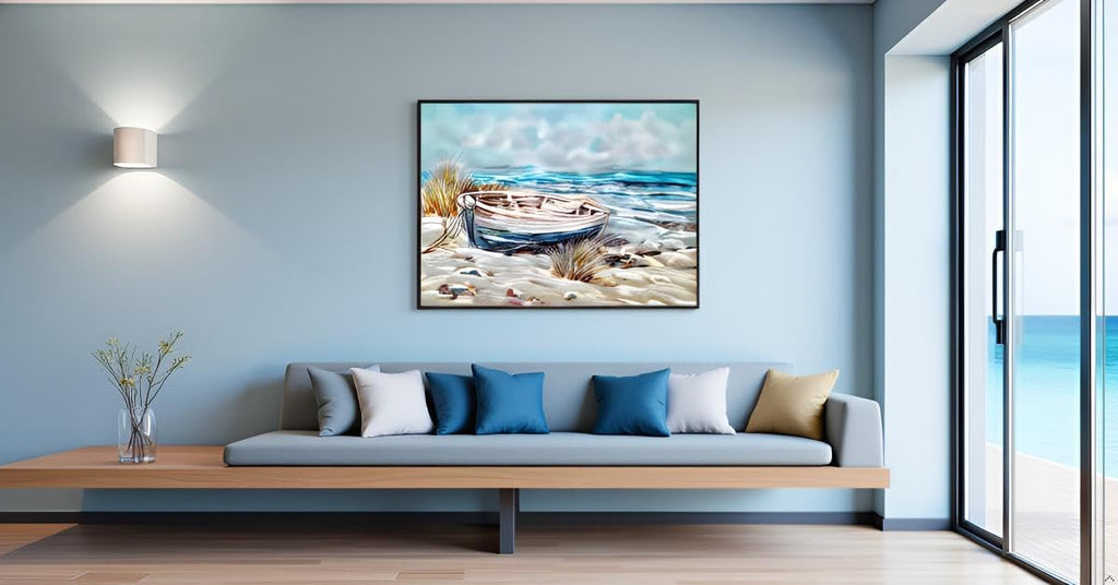Yihui Arts Modern 3D Coastal Metal Wall Art Framed Home Accent in Blue and Silver for Living Room, Bedroom, Bathroom Decor
