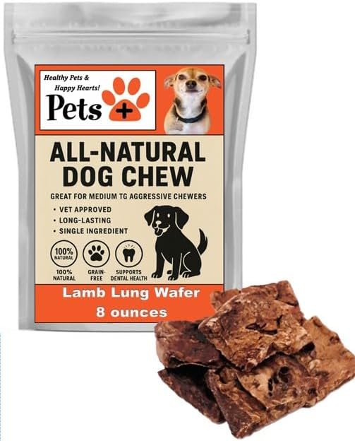 Pets Plus Premium Dog Treats – Lamb Lung Wafers, 8 oz | All-Natural, High-Protein, Grain-Free Dog Treats, Healthy Training Rewards & Crunchy Chews