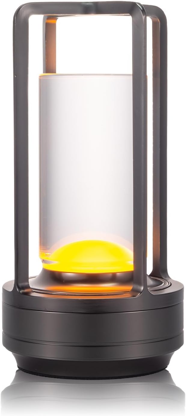 Portable Metal Table Lamp for Indoor/Outdoor ,Rechargeable Cordless LED Lamp, 3-Colour Infinitely Dimming Battery Powered Small Desk Lamp, Restaurant/Bedroom/Bar/Coffee Shop/Camping Light (Grey)