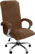 Velvet Plush Stretchable Office Desk Chair Cover - Cat Proof Elastic Comfy Protector for Ergonomic Office Chair with Wheels and Armrests, Fits Mesh and Executive Office Chairs, Removable, Brown, XL