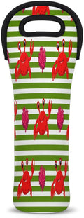 Red Crabs Stripes Wine Bag Single Bottle Wine Tote Bag Neoprene Wine Carrier Bags with Carry Handle Portable Wine Bottle Holder for Travel Party Picnic