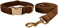 Love Dream Velvet Dog Collar and Leash Set, Soft & Comfy Adjustable Dog Leash and Collar with Heavy Duty Metal Buckle for Small Medium Large Dogs Training & Walking (Large, Coffee)