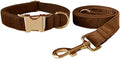 Love Dream Velvet Dog Collar and Leash Set, Soft & Comfy Adjustable Dog Leash and Collar with Heavy Duty Metal Buckle for Small Medium Large Dogs Training & Walking (XLarge, Coffee)