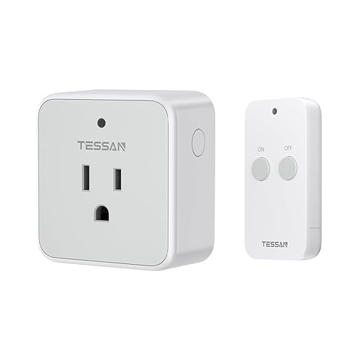 Remote Control Outlet, TESSAN Wireless Light Switch, On Off Switch Plug for Lights, Lamps, Fans, Household Appliances, 100ft RF Range, 15A/1875W(1 Remote + 1 Outlet)