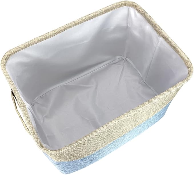 Personalized Foldable Storage Basket with Lovely Dog Yorkie Collapsible Sturdy Fabric Pet Toys Storage Bin Cube with Handles for Organizing Shelf Home Closet, Blue amd White