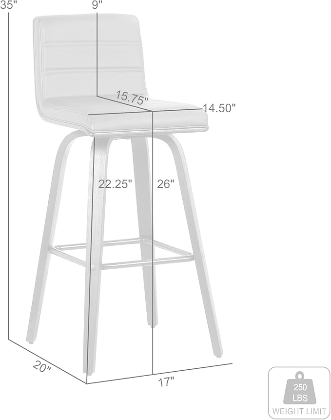 Armen Living Vienna 26" Swivel Counter Stool in Walnut Wood Finish with Brown Faux Leather - Set of 2