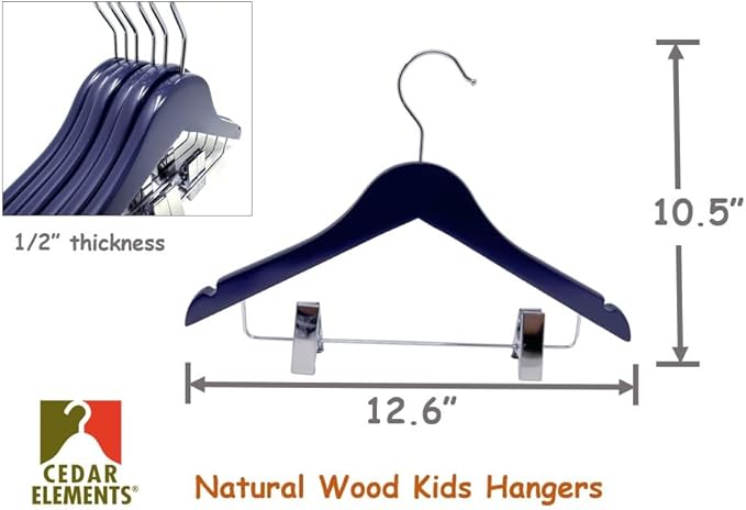 Kids Hangers with Metal Clips Pant Bar 4T-10 (Patriot Navy)
