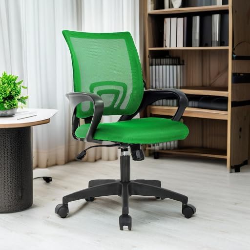 BestOffice | Ergonomic Office Chair | Mid-Back Swivel Desk Chair | Breathable Backrest & Lumbar Support | Adjustable Height | Sponge Seat | Rolling Wheels | Green | for Adults & Women