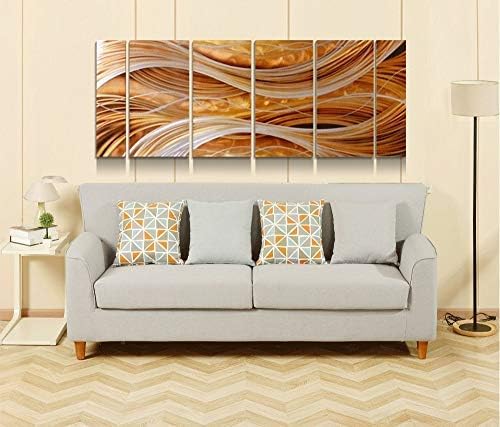 Yihui Arts Abstract Metal Wall Art - Hand Crafted 6 Pieces Large Panels, Unique 3D Aluminum Modern Contemporary Home Accent