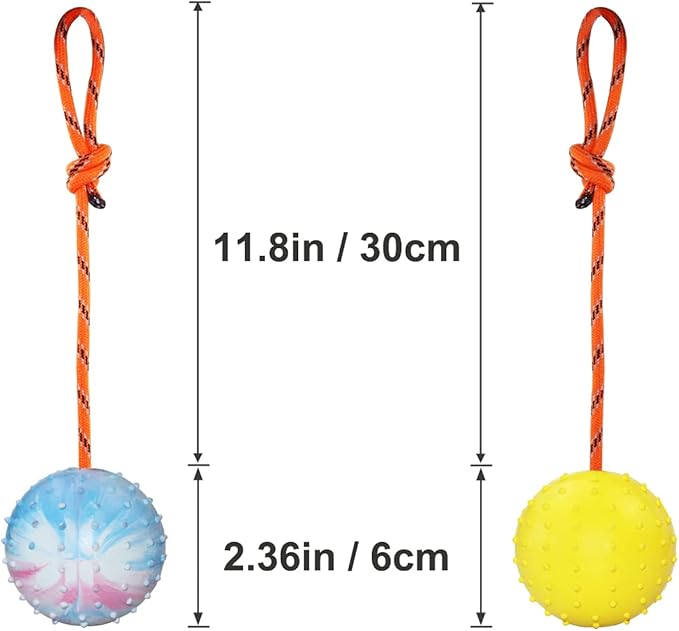 2 Pack Dog Ball, K9 Ball on Rope for Reward, Fetch, Play (6cm)