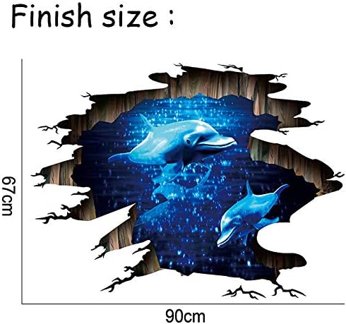 Quanhaigou 3D Wall Decals Stickers Wall Murals Wallpaper Decor for Home Floor Living Room (Blue Dolphin)