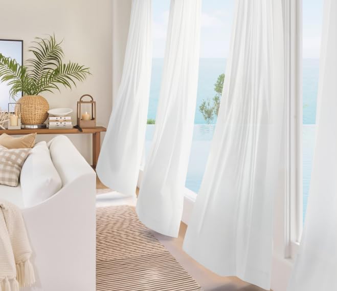 NICETOWN Off White Privacy Sheer Long Curtains 108 Inch Length for Bedroom Living Room 2 Panels Set Non-See-Through Semi Sheer Curtains Light Filtering Window Drapes, 42" W