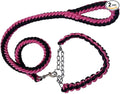 Love Dream Dog Collar and Leash Set, Heavy Duty Nylon Braided Rope Strong 4 FT Dog Leash and Martingale Training Collar for Small Medium Large Dogs Training and Walking (Black & Pink)