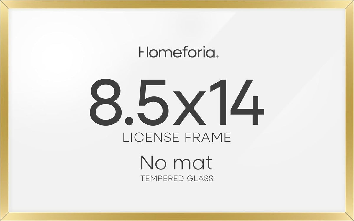 Homeforia 8.5x14 Marriage License Frame Gold, High End Metal 8.5 x 14 Marriage Certificate Frames, 8.5by14 Picture Frame for Wall & Tabletop, 8.5 by 14 Photo Frames, Tempered Glass, Wall Kit, Set of 1